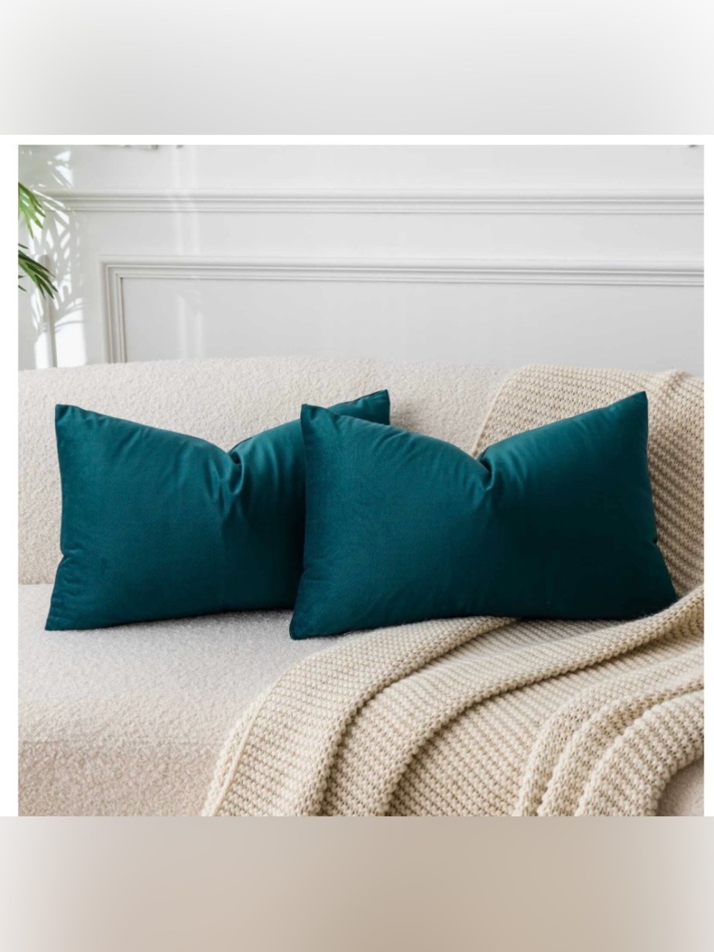 Peacock Blue VELVET Pillow Covers 12x20” (2-pack)